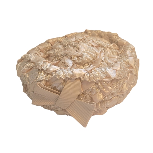 Vintage Ranleigh bridal wedding pillbox hat bridal ivory satin lace size medium - Picture 3 of 10